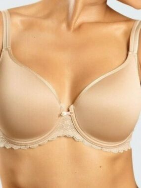 Simone Perele Caresse 3D Plunge Underwire Bra Peau Rose Cream Neutral